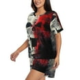 thumbnail image 5 of Lafuoo Red And White Screaming Demon Skull Pattern Women's Round Neck Short Sleeve Pajamas Set, Button Pajamas Elastic Band Pajamas Home Wear-3X-Large, 5 of 9