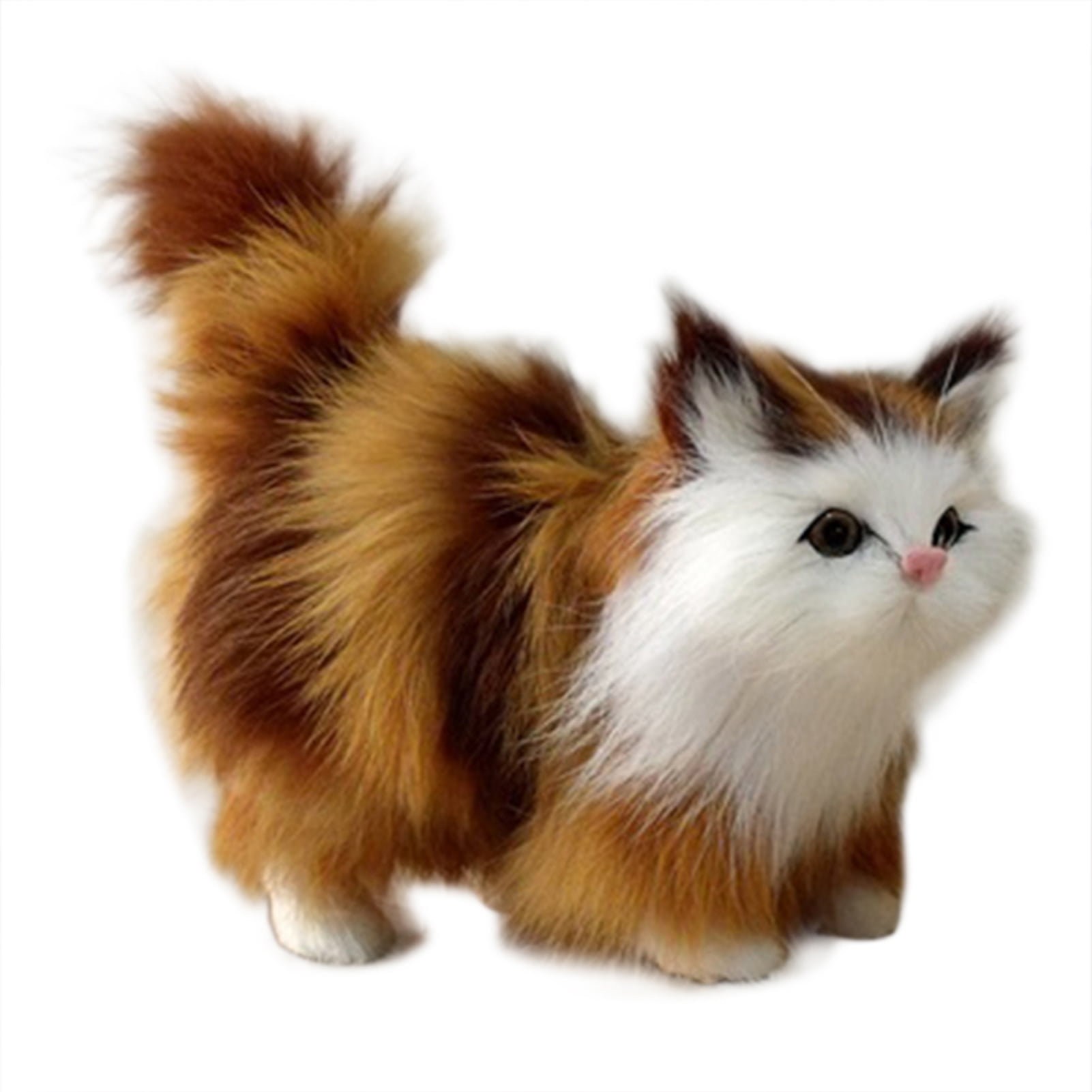 Lifelike Tabby Plush Furry Sitting Cat Realistic Pet Animal Figurine Home Decor 