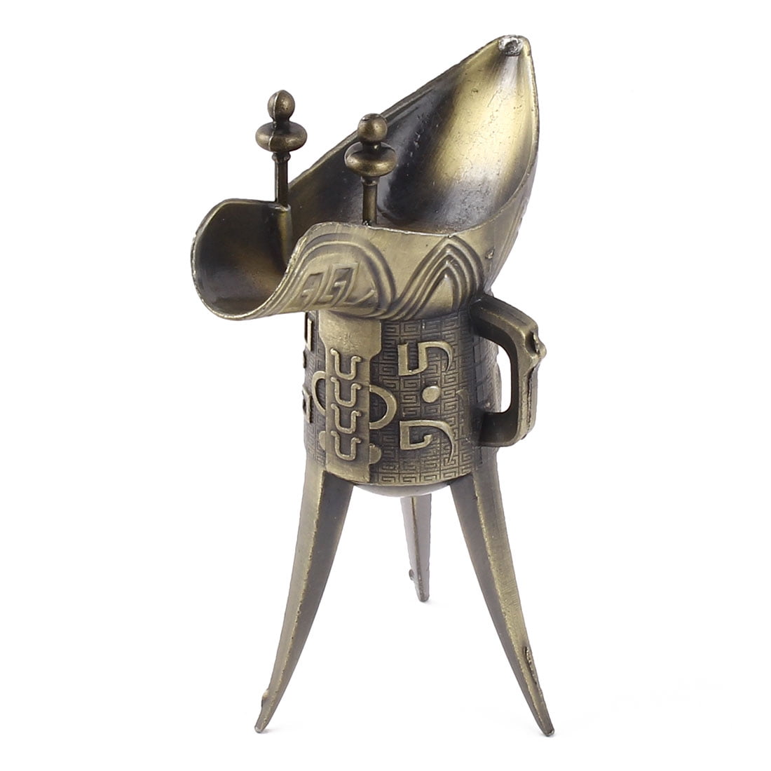 Bronze Tone Metal Handicraft Ancient Drinking Glass Tripod Cup Ornament 