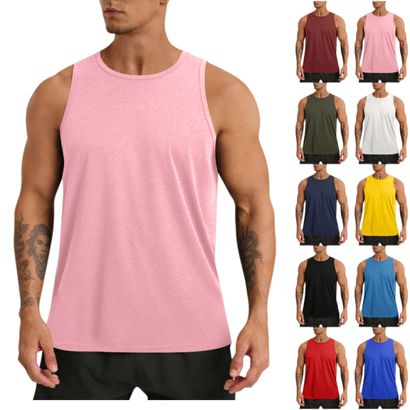 LRGSHF Solid Crew Neck Sleeveless for Men Muscle Tank Top, Lightweight Loose Casual Summer Vest, Athletic Workout Daily Beach Sleeveless Shirt
