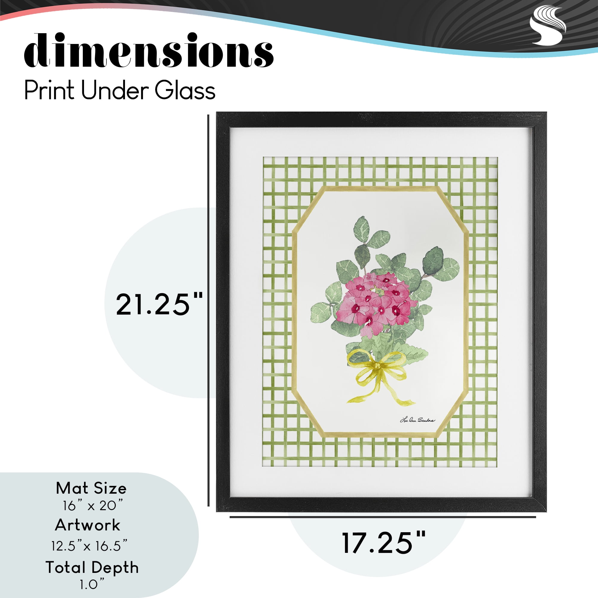 Botanical Story on Grid Pattern Black Framed Print Under Glass, design by Lee Ann Sanders