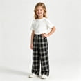 thumbnail image 4 of Girls Plaid Pants with Pockets Baggy Elastic Waist Drawstring Fall Fashion Casual Kids Wide Leg Pants Black 14, 4 of 5