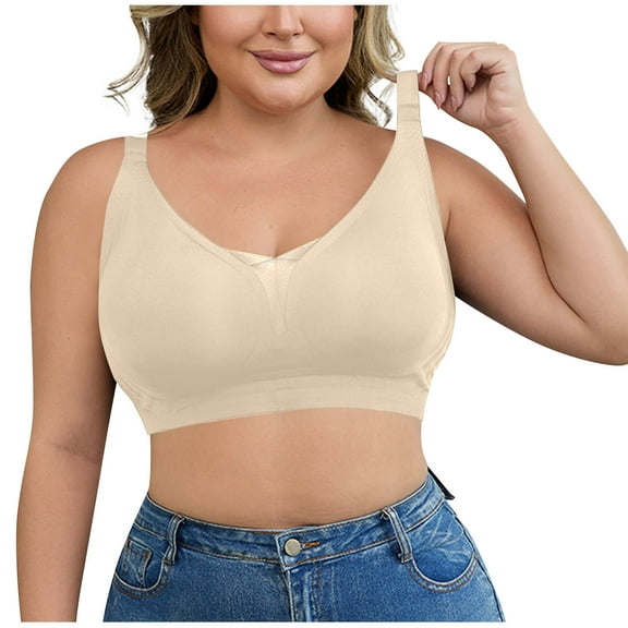 VBVC Women's Plus Size Pull Up Bra,Wireless Everyday Bralette For Women,Ladies Seamless Full Coverage Lingerie,Beige,Size XXXL