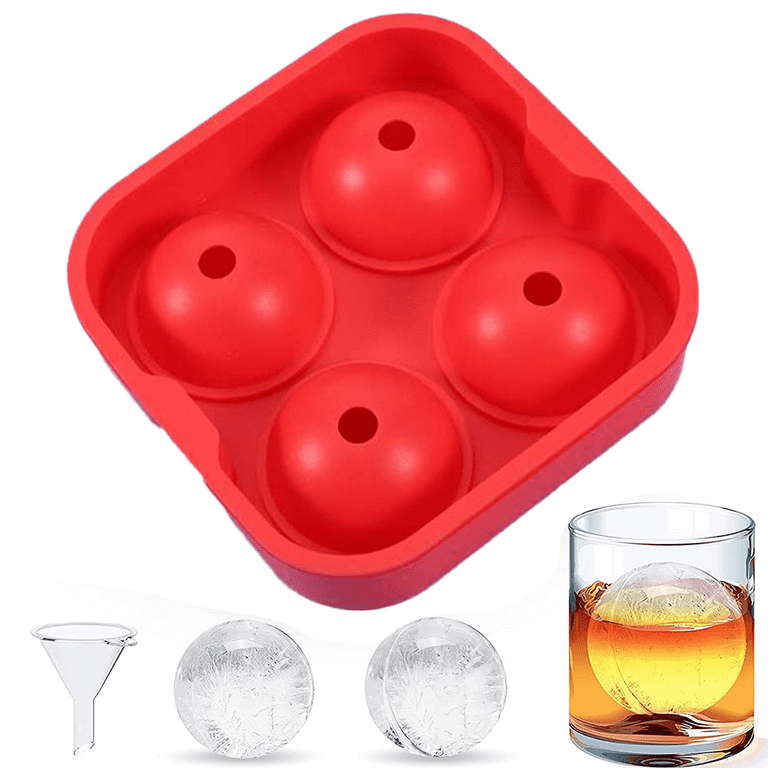 Ice Ball Maker, Round Ice Cube Mold, Easy Release Whiskey Ice Mold with Lid  & Funnel, Silicone Ice Cube Tray for Cocktail & Bourbon