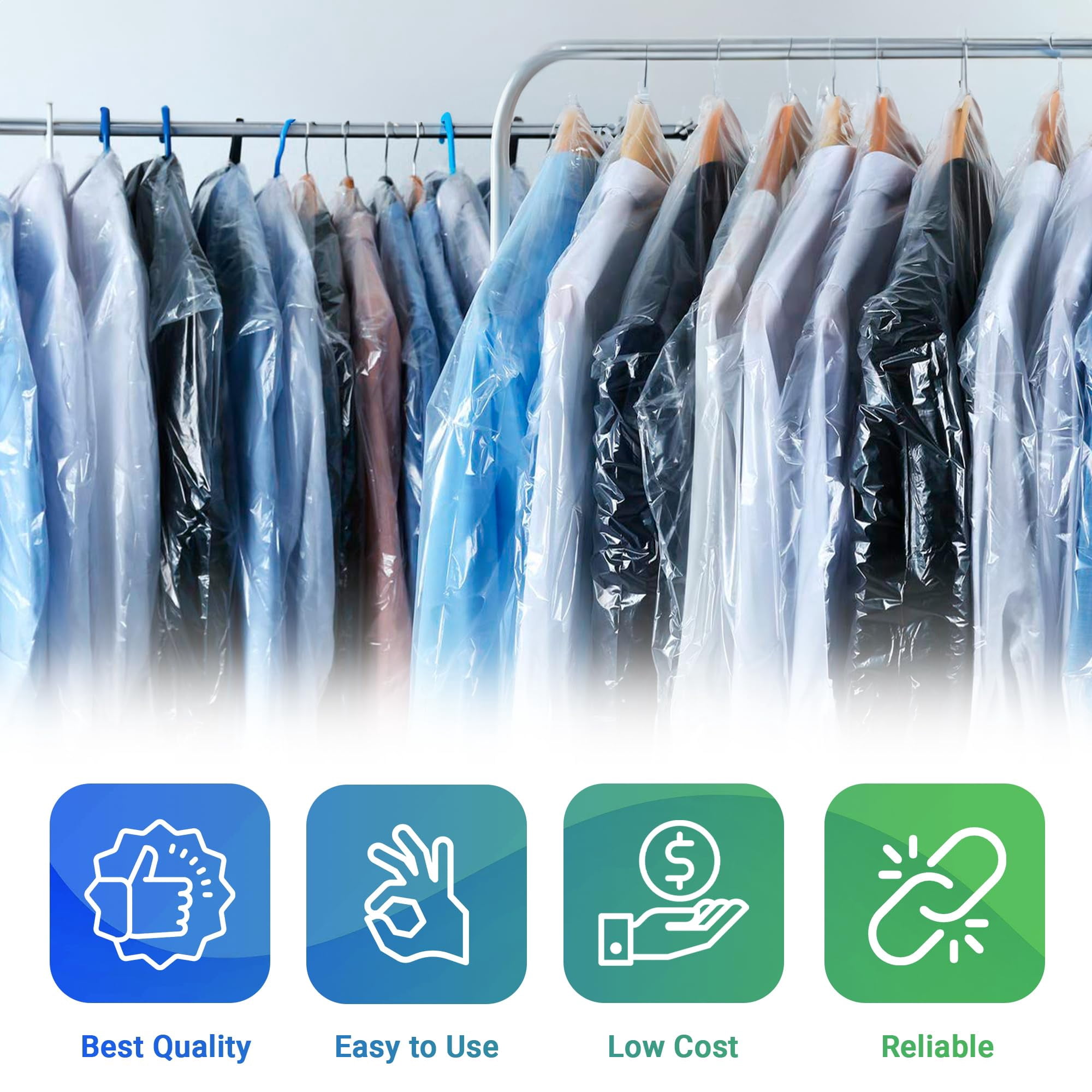 Clear Garment Bags on Roll, Hanging Clothes Hanger Hole, 663 Count, 21 x 4 x 38 in