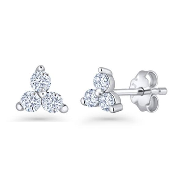 Round Cubic Zirconia Trio Stud Earrings 925 Sterling Silver 4.4mm