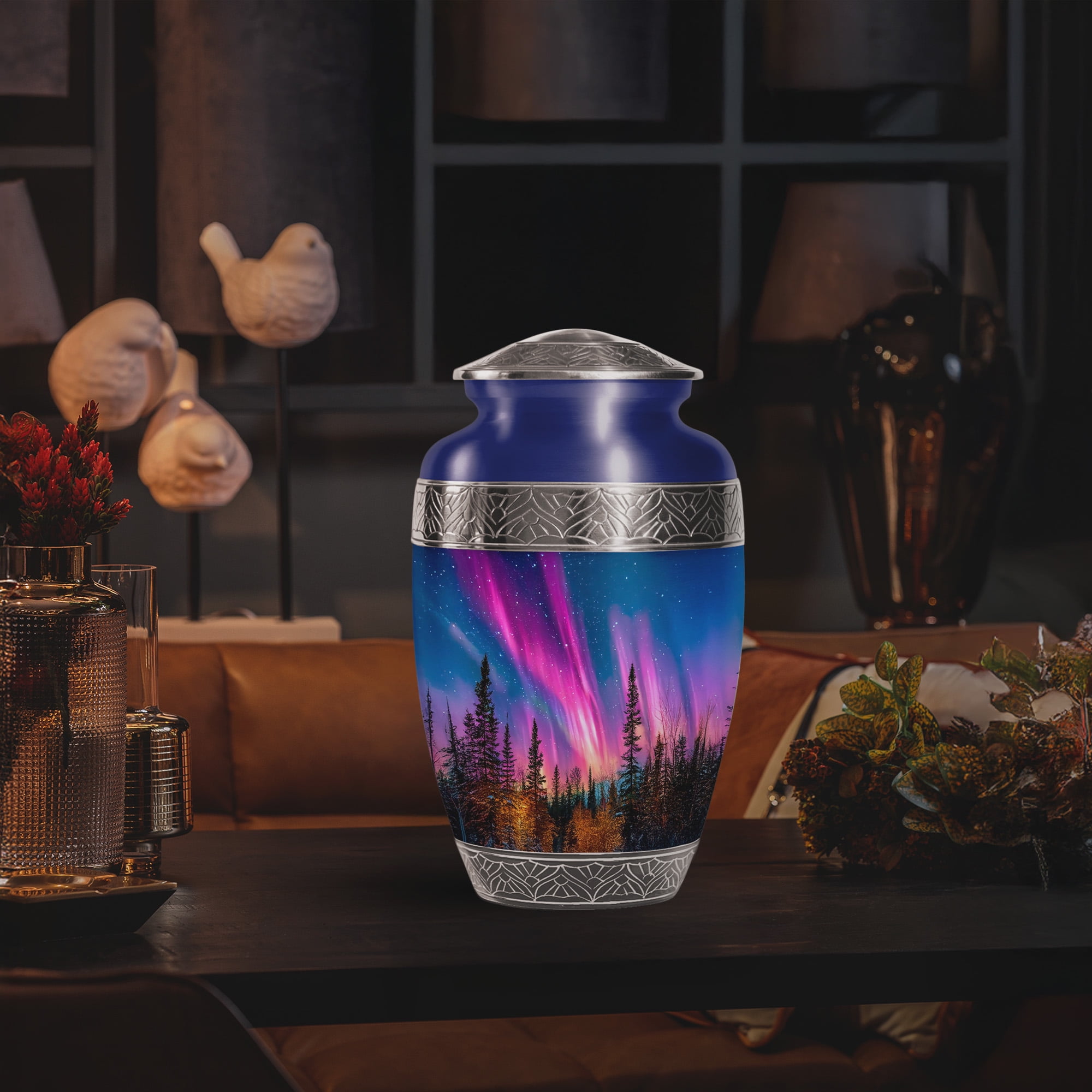 YATSKIA Northern Lights Decorative Large Memorial Urn for Adult Ashes Mom and Dad, Burial Urns for Human Ashes Adult Male, (200 Cubic, Large 10 Inch)