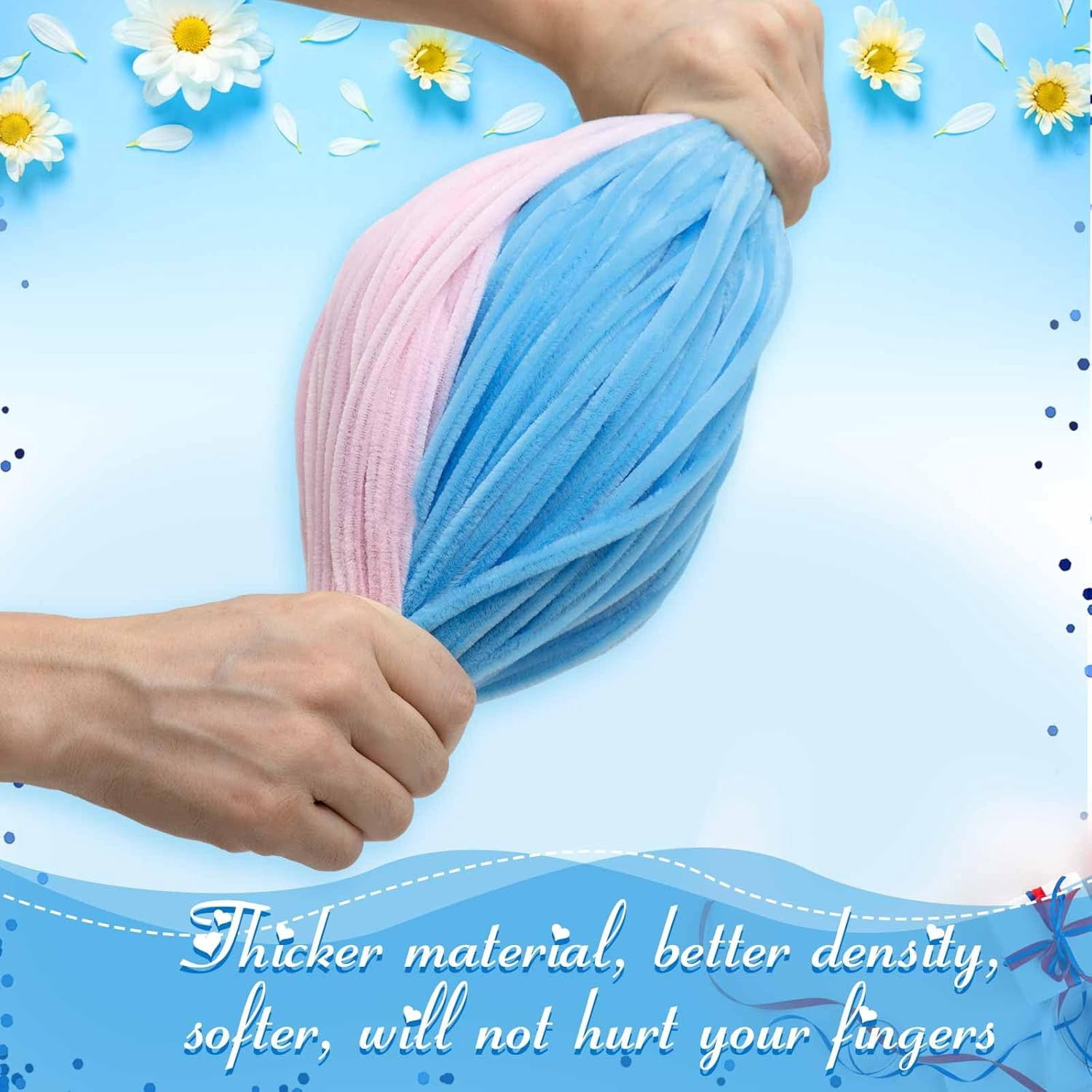 EP 500 Pieces Pipe Cleaners Chenille Stems for Flowers Craft Supplies Bulk Fluffy Fuzzy Sticks for DIY Art Projects Creative Gift Wrapping Party Decorations (Blue & Pink Flower,12 Inch)