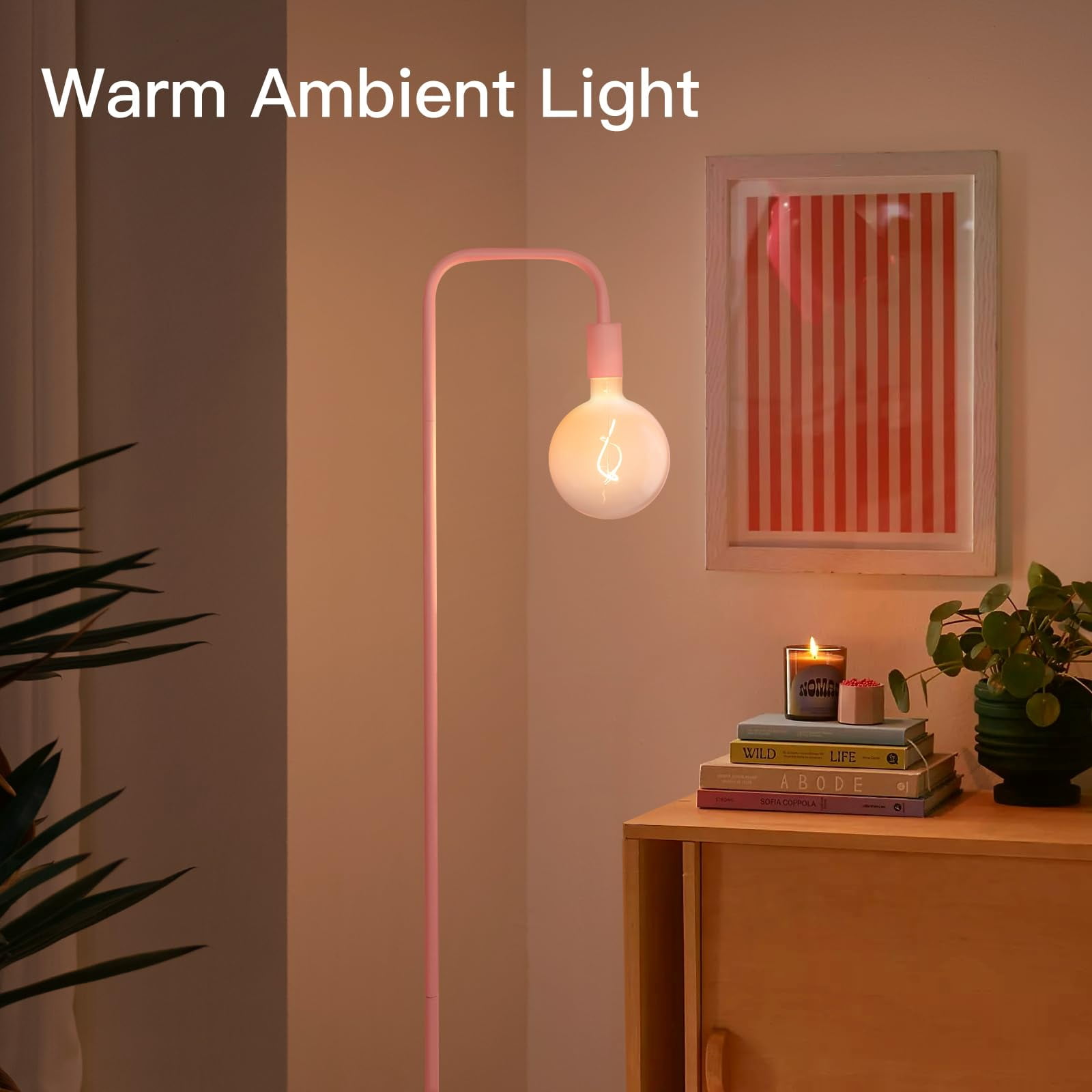Pink Floor Lamp For Bedroom  Cute Standing With Led Bulb Translucent Globe Glass 2700k Warm Lighting. Livingroom Office