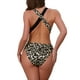 thumbnail image 3 of INSPIRAR CHIC Traje de baño de una pieza para mujer, con contraste de color, escote en V profundo, espalda cruzada, bañador monokini, talla X-Large, leopardo y negro, 3 of 5