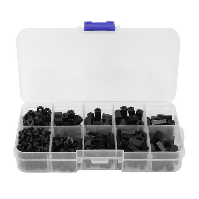 Nylon Screw Kit, Nylon Assorted Kit Hex Screw Nut, Standoff Kit DIY For Mechanics Industrial Multiple Purpose Black