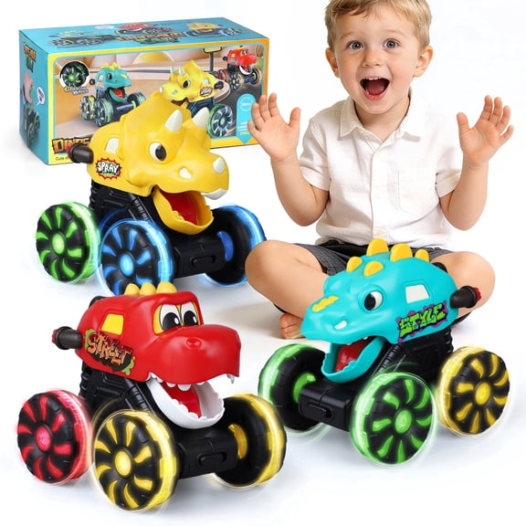 Monster Truck Toys Dinosaur Cars for Toddlers 1-3,3 Pack Dinosaur Car Toys for Kids Toddler,with Light up Wheels Press & Go Dino Trucks Toy for Boy 2 3 4 5 6 7 8 Years Old Christmas Birthady Gift