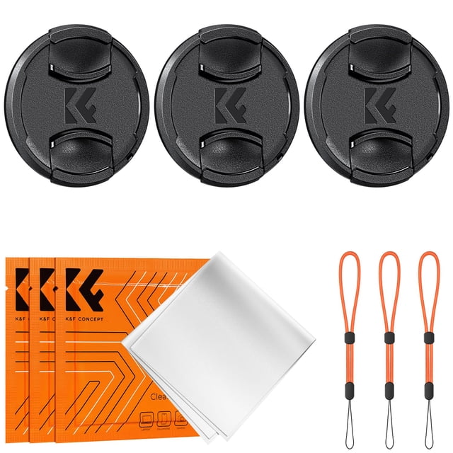 Kit de tapas de objetivo K&F Concept, 49 mm, 9 en 1, pellizco central y tela