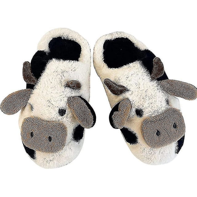 Women Slippers, Cute Animal Warm Slide-on Soft Cow Slippers