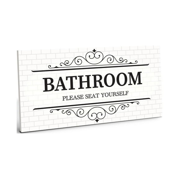 Bathroom Seat Yourself White Tile Black Scroll 10 x 5 Wood Wall Sign Plaque