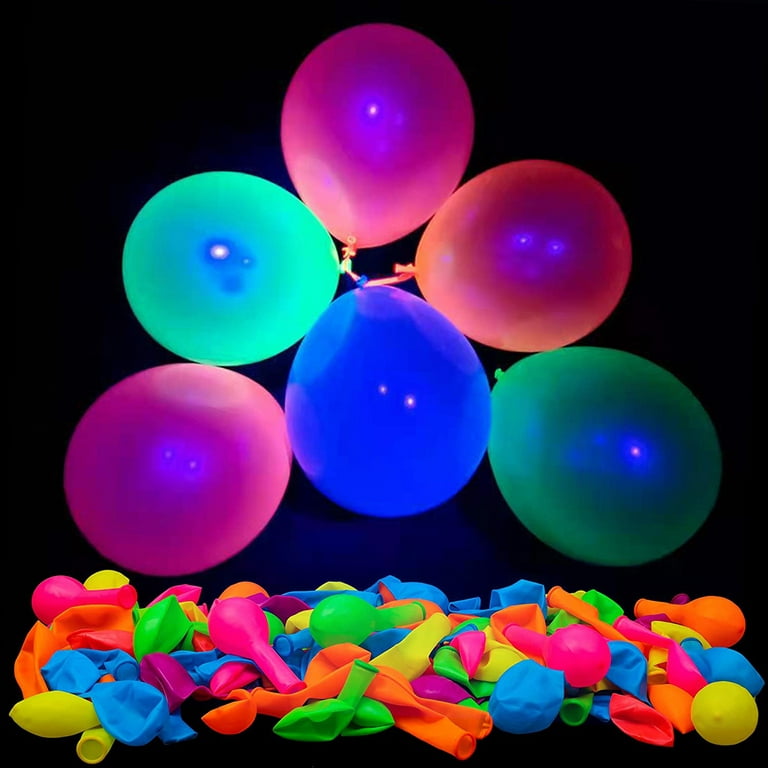 JTWEEN 300Pcs 10inch Neon Balloons Glow in the Dark,Reusable Blacklight  Glow Party Balloons 7 Colors Latex Neon Glow Balloons for Wedding Party