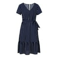 thumbnail image 3 of WILLBEST Robe Femme à Rayures Longueur Genou Robe Aguichant Manches Courtes Col en V, 3 of 6