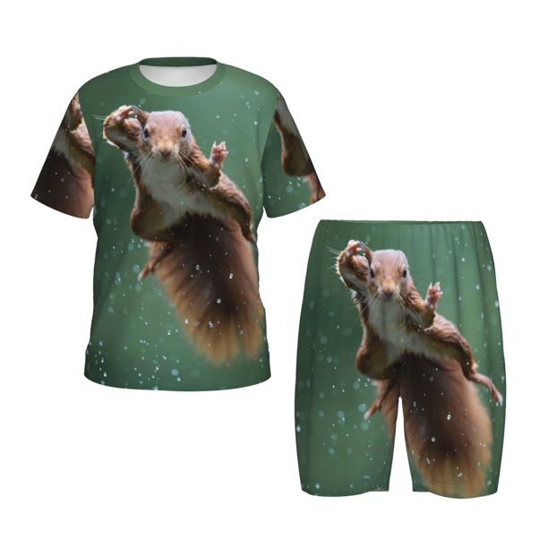 Fotbe Squirrel Pijama Estampada de 2 Piezas para Niños – Ropa de Dormir de Manga Corta Cómoda para Niños y Niñas, Camiseta y Shorts de Algodón-Medium