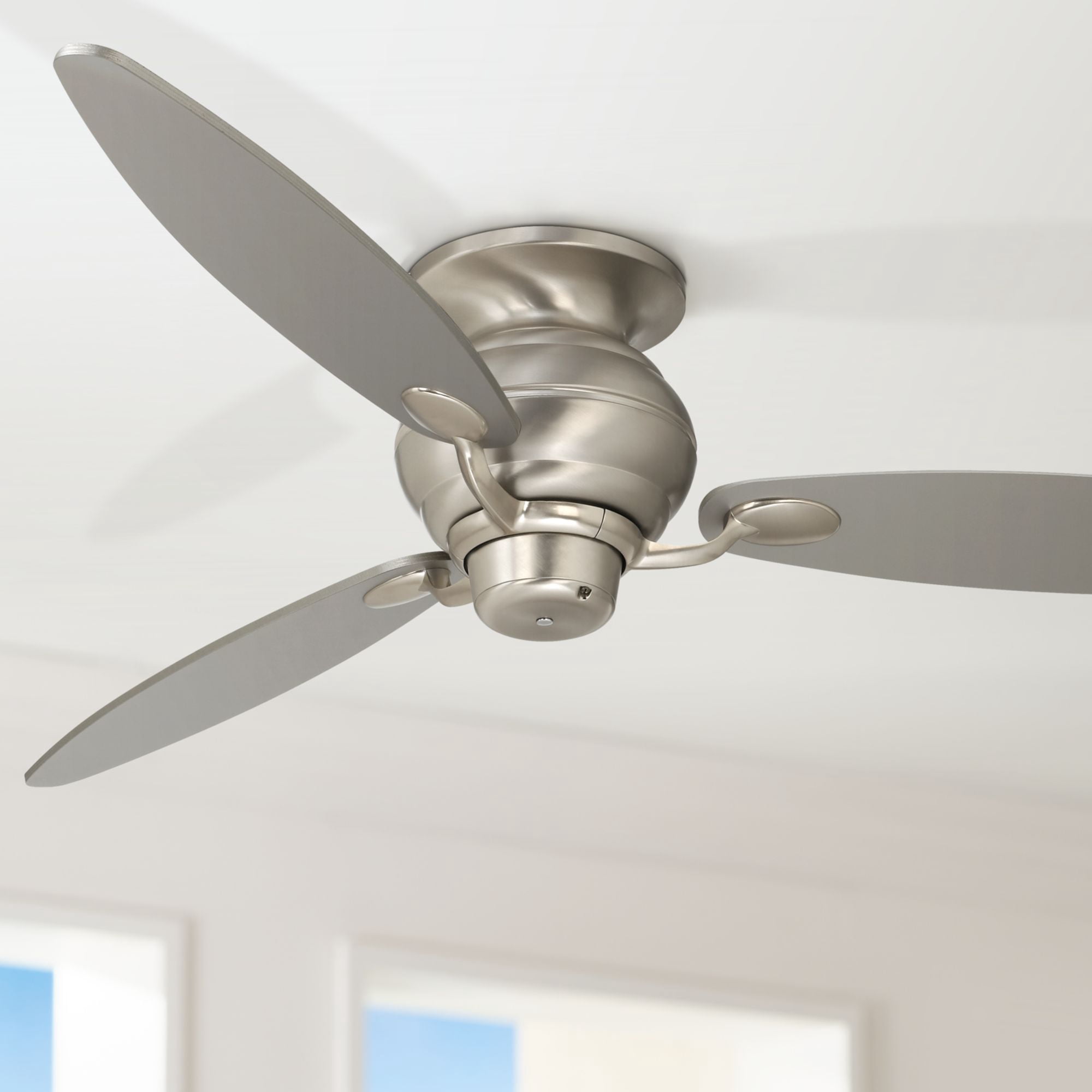 60" Casa Vieja Modern Hugger Ceiling Fan Brushed Nickel Silver Blades