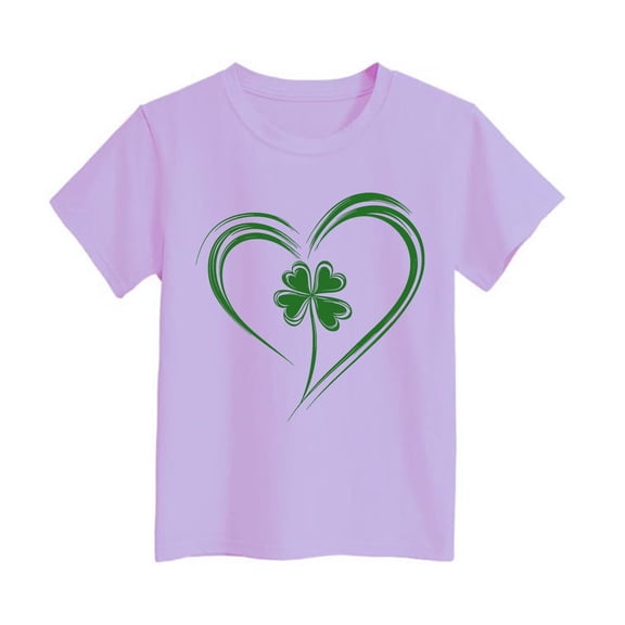 FUZHIQ Girls St. Patrick's Day Shirts Funny Irish Clover Pattys Short Sleeve Summer Shirt Tops Spring Crew Neck Holiday Party Outdoor Boys Girls Shirts(Purple,3-4 Years)