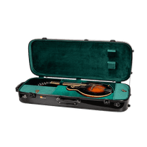 Crossrock Fiberglass Double Case- Universal to A&F style Mandolins, with Accessory Compartments, Removable Shoulder Straps, TSA Lock-Black