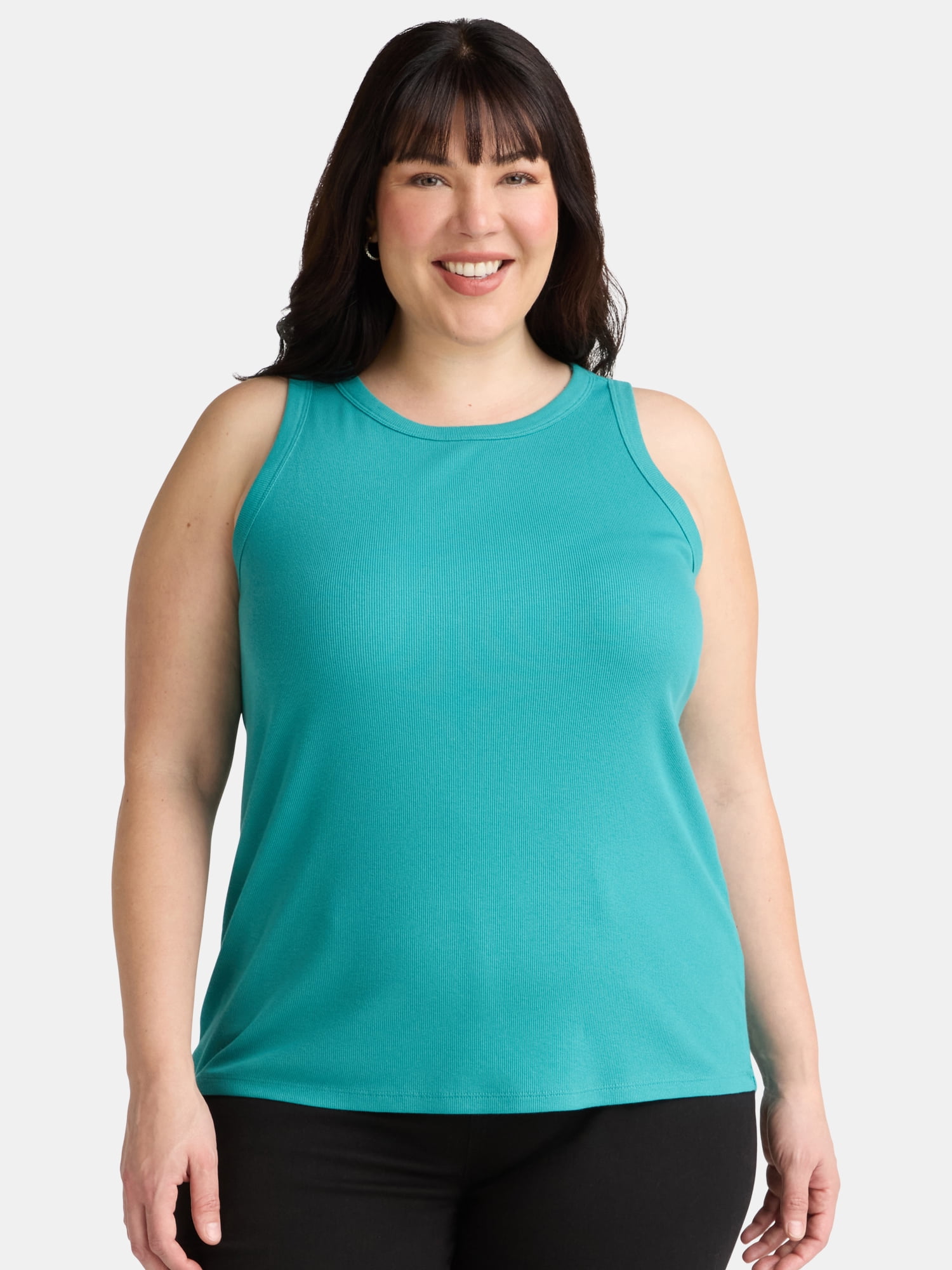 Terra & Sky Women's Plus Size High Neck Rib Tank Top, 2-Pack
