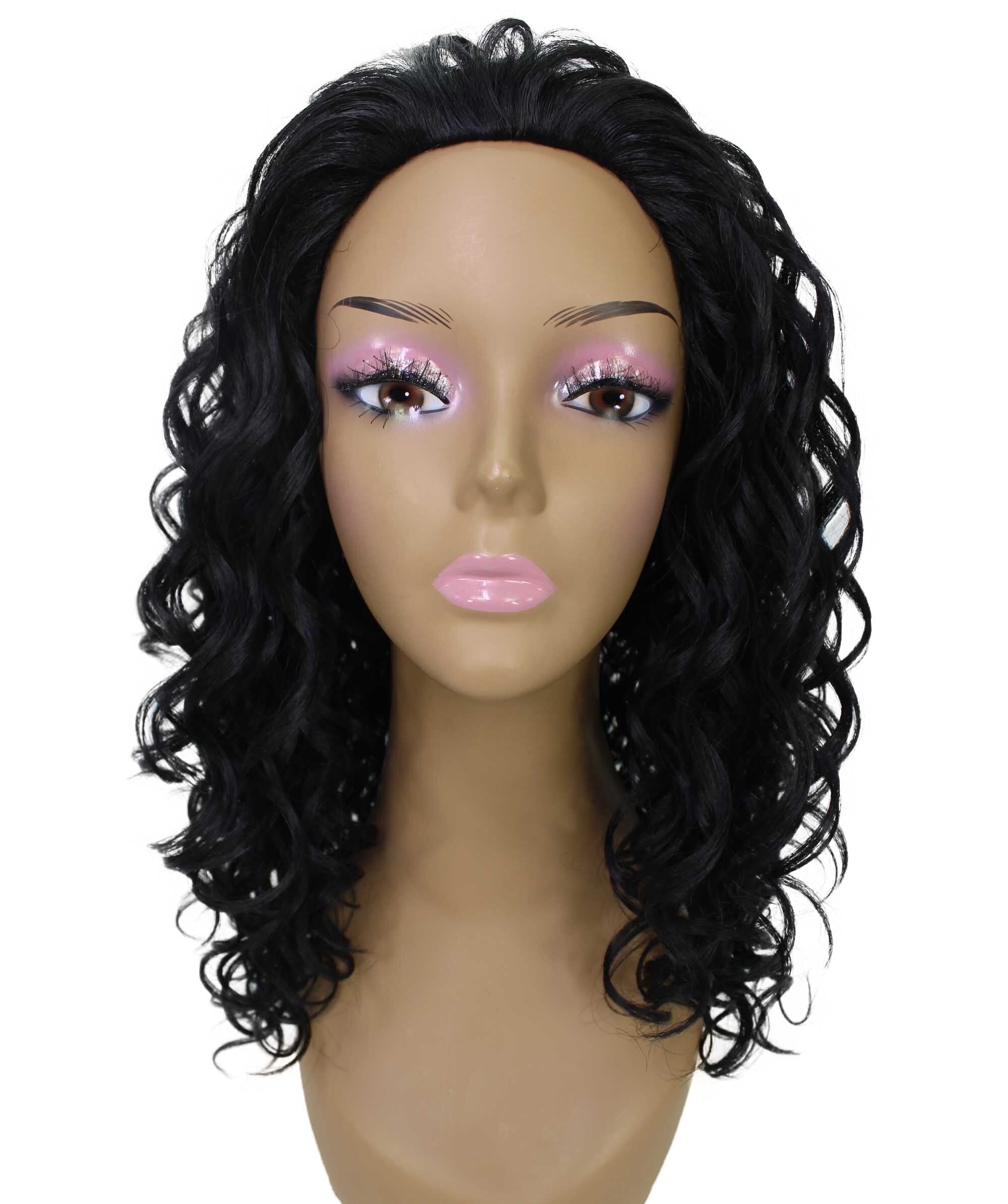 LUXLUXE Makayla Curly Body Waves 22 in Long Half Wig Full Cap Wig, Heat Resistant Fibers, Natural Black