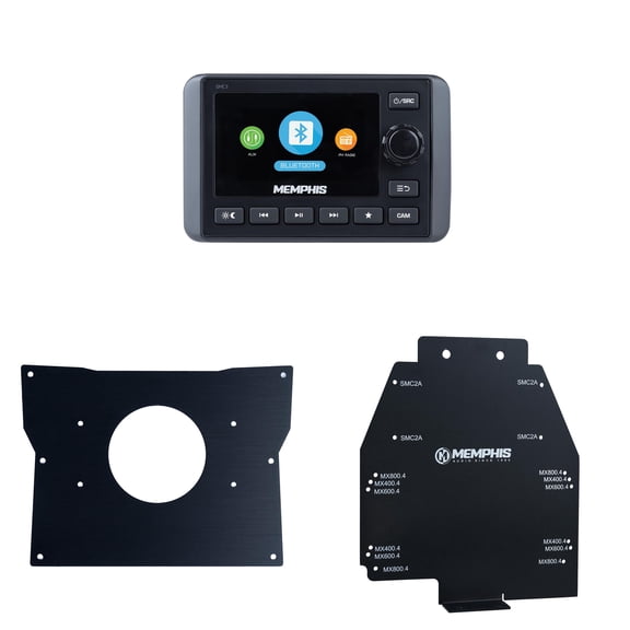 Memphis Audio SMC3 Marine Multi-Zone Media Center with KRXDK is a dash kit and KRXKIT Amplifier and Speaker Install Kit designed to fit a 2020-2022 Kawasaki Teryx KRX