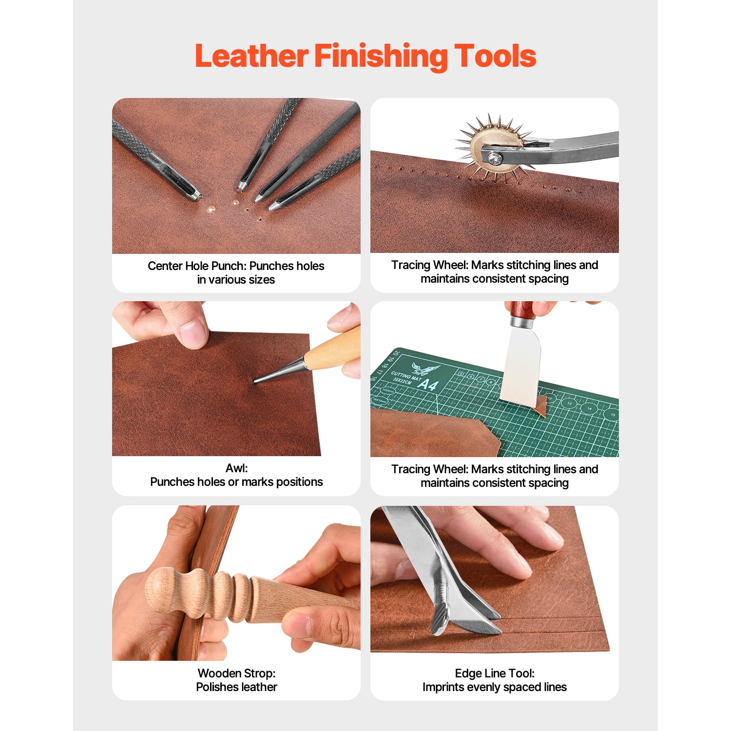 KFFKFF Leather Crafting Tool Set, 58 Piece Leatherwork Tools in Handy Canvas Carry Bag, Embossing Punching Sewing Buffing Instruments, Perfect for Novice DIY Hobbyists and Expert Craftsmen