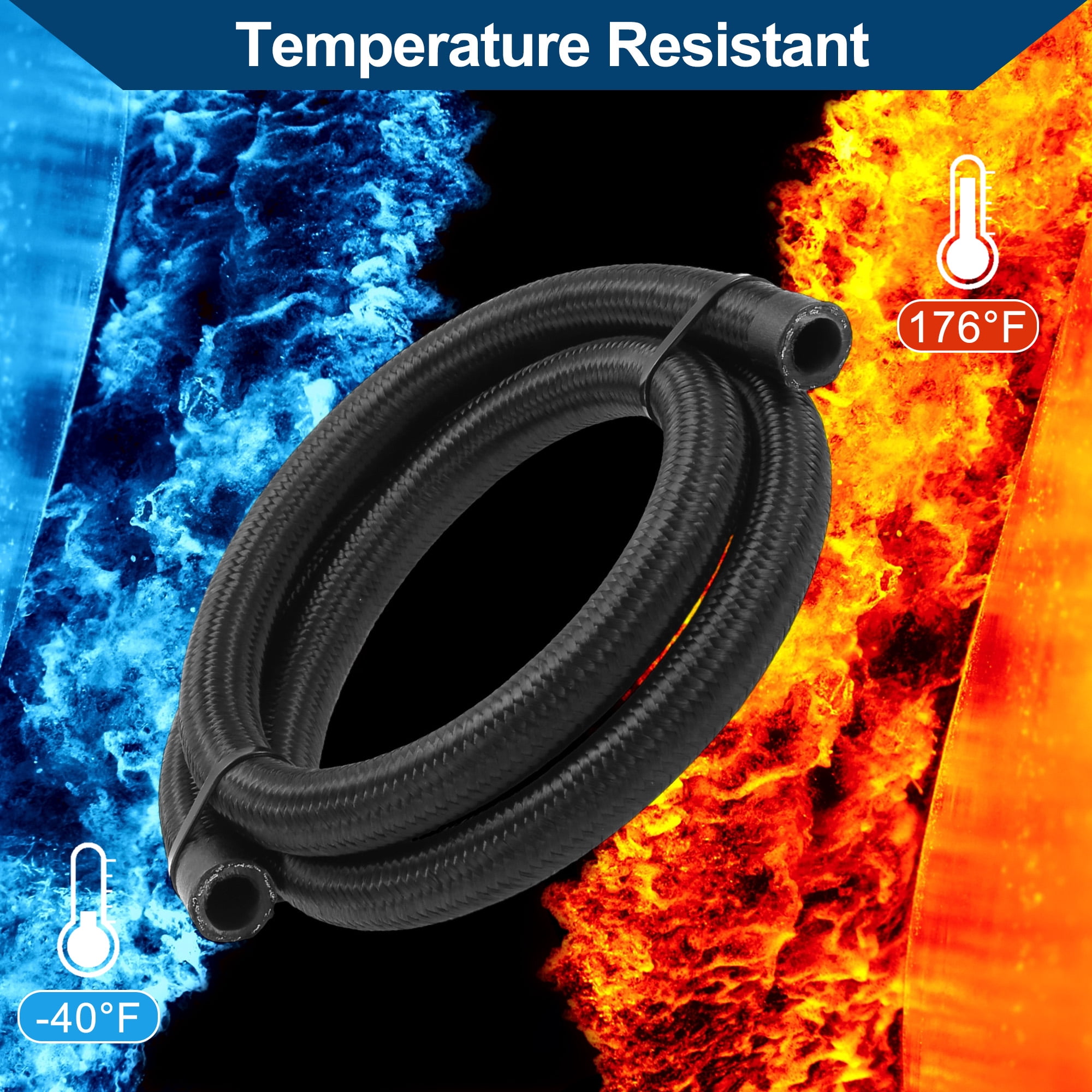 Unique Bargains 1pc Automotive AN6 Fuel Line Hose Black 3.28ft 14mm(ID) 20mm(OD)