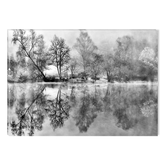 Startonight Canvas Wall Art Black and White Abstract Trees over the Lake, Dual View Surprise Artwork Modern Framed Ready to Hang Wall Art 100% Original Art Painting 23.62 X 35.43 inch