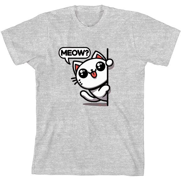 Chibi White Cat Youth Heather Gray Crew Neck Short Sleeve Tee-Medium