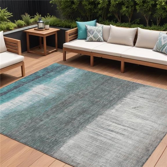 HomeRoots 632062 8 x 10 ft. Teal Blue & Gray Abstract Washable Indoor & Outdoor Rectangle Area Rug