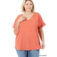 thumbnail image 2 of Zenana Plus Size V-Neck Heavy Dobby Boat Neck Rolled Short Sleeve Blouse Top, 2 of 2