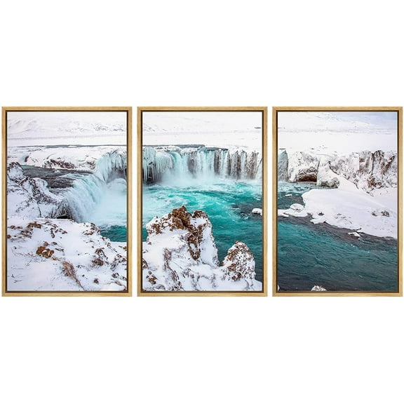 wall26 Framed Canvas Print Wall Art Set Arctic Winter Snow Waterfall Lake Nature Wilderness Photography Realism Rustic Landscape Colorful Cool for Living Room, Bedroom, Office - 24"x36"x3 N