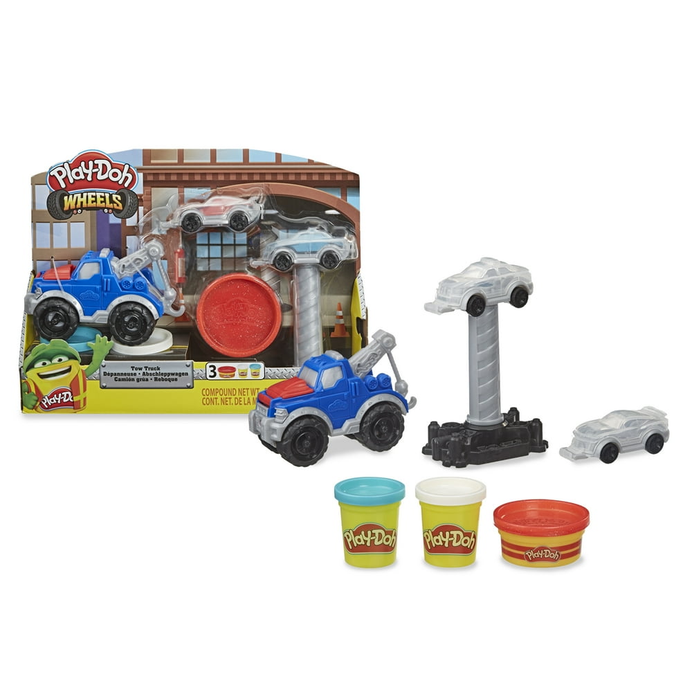PlayDoh Wheels Tow Truck Toy with 3 NonToxic PlayDoh Colors, (6 oz