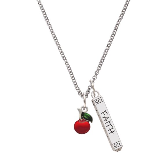 Delight Jewelry Silvertone Single Cherry Silvertone Believe Faith Prayer Hope Bar Charm Necklace, 23"
