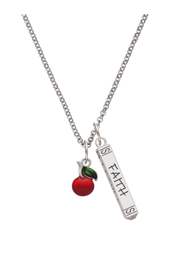 Silvertone Single Cherry Silvertone Believe Faith Prayer Hope Bar Charm Necklace, 23"