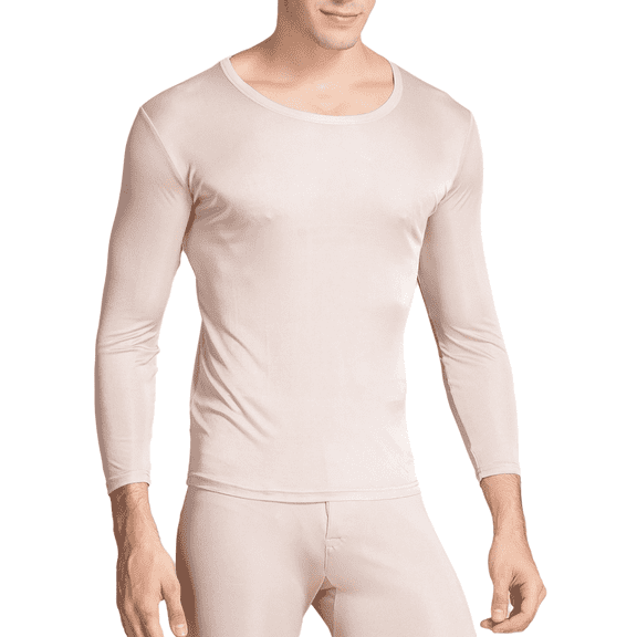 Men Silk Thermal Underwear Shirts Mulberry Silk Lightweight Long Johns Base Layer Tops