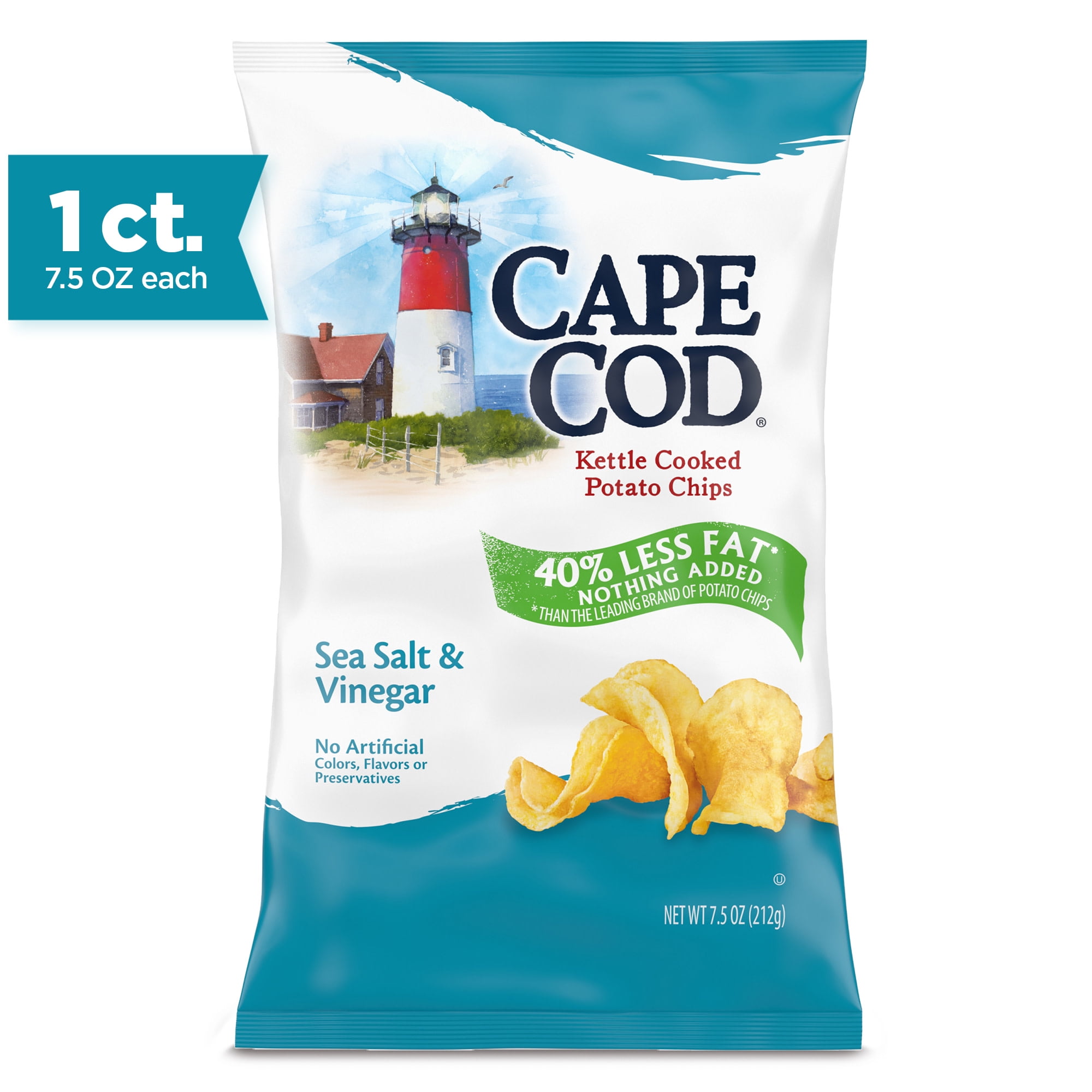 Cape Cod Potato Kettle Chips, Less Fat Sea Salt & Vinegar, 7.5 Oz