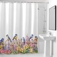 thumbnail image 4 of Birds Fence Flower Floral Fabric Shower Curtain Branch Leaves Nature Washable Shower Curtains for Bathroom, Waterproof Bath Curtain with Hooks Home Decor 72x84in, 4 of 8