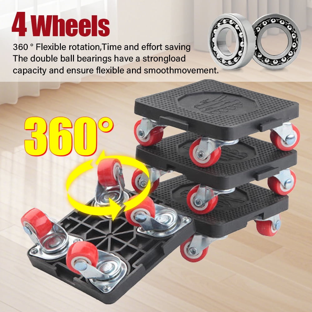 Vorfor Heavy Duty Furniture Lifter Movers Dolly Wheel Roller Bar Hand Tools Set with 360°Rotation 4 Wheels Small Flat Dolly, 880 Lbs Capacity, Black