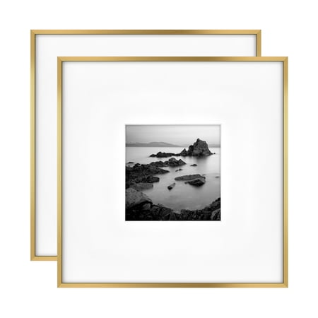 MCS Master & Co. Foundry Metal 18x18 Matted Picture Frame with 8x8 Photo Display, Brass Vertical & Horizontal Wall Hanging Frame for Photos & Artwork (2-Pack)