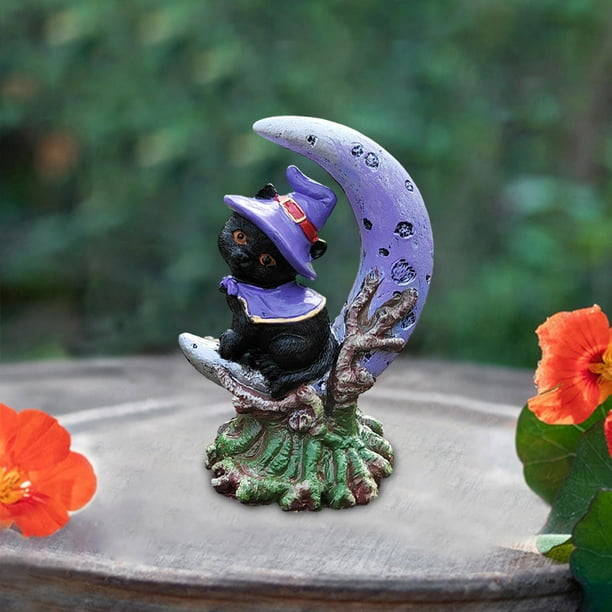 Estatua de gato negro con sombrero de bruja BLESIY adorno de Halloween para fiestas