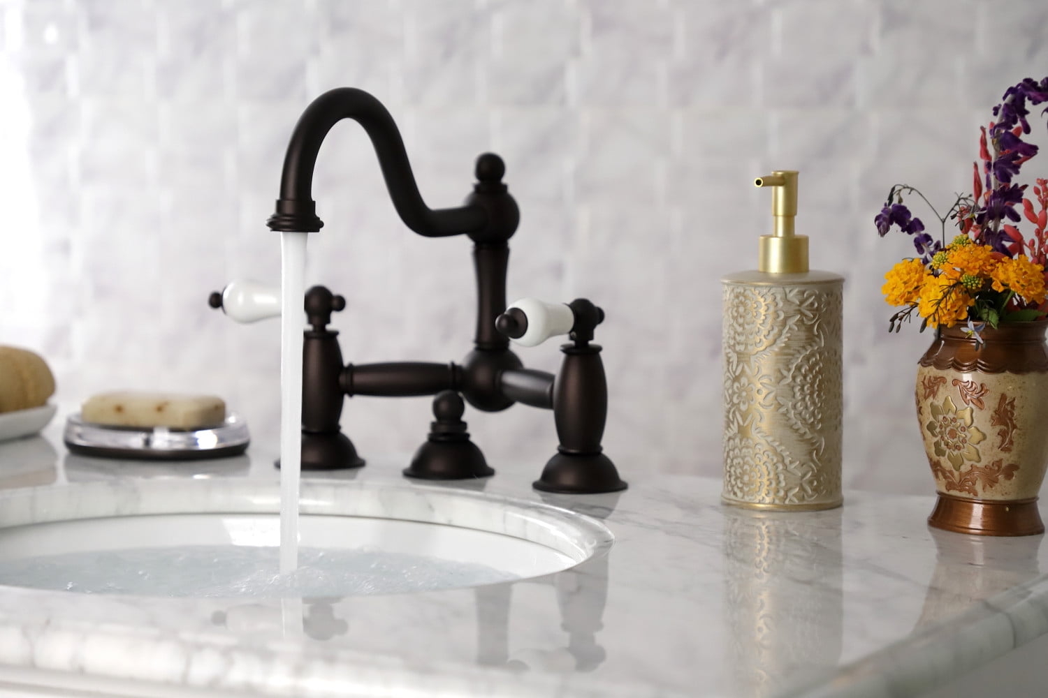 Kingston Brass KS3915PL Restoration Bathroom Standard Mount Bridge Faucet, Oil Rubbed Bronze