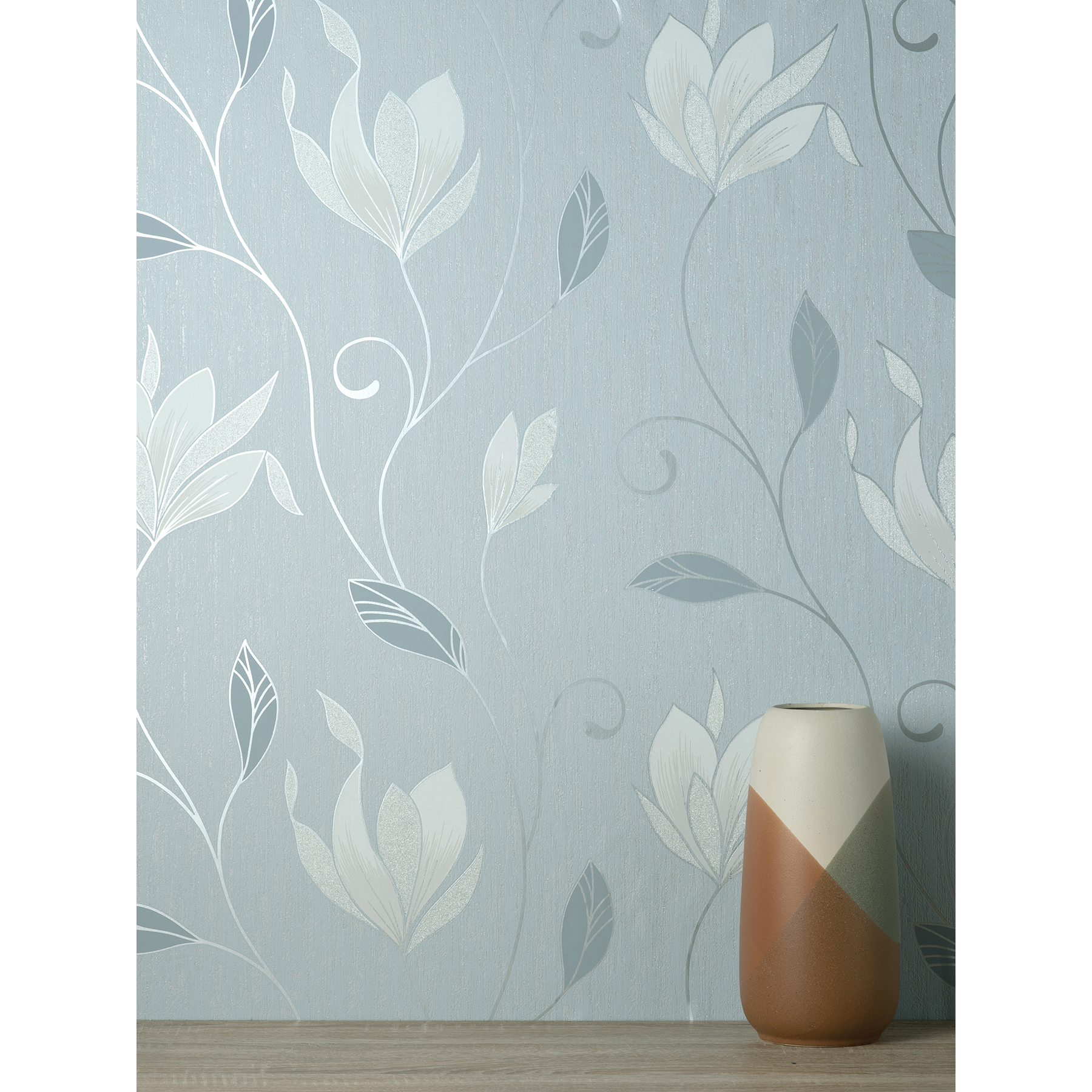 Fine Decor Synergy Light Blue Floral Wallpaper, 20.5-in by 33-ft