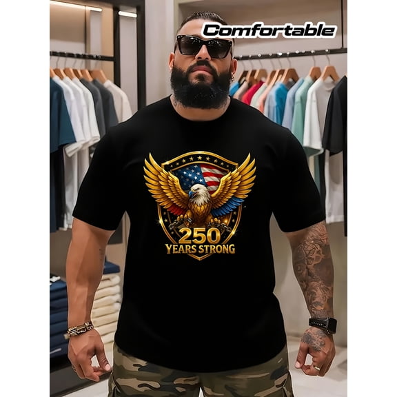 Patriotic American Eagle USA Flag 250 Years Strong Men's Graphic T-Shirt Retro Vintage Style Short Sleeve Tee