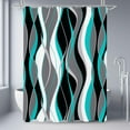 thumbnail image 3 of Teal Shower Curtain, Abstract Modern Black Grey Teal Bathroom Decor Accessories, Waffle Weave Textured Fabric Shower Curtain Set with Hooks, 72x72, 3 of 6