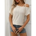 thumbnail image 3 of Mawalde Criss- One Shoulder Tops Womens Summer Cold Shoulder Shirts Casual Short Sleeve Eyelet Tops  S, 3 of 6