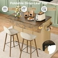 thumbnail image 5 of Vabches 50" Fluted Kitchen Island with Drop Leaf and Wheels, Rolling Kitchen Cart with Towel Rack, Wine Rack and 3 Drawers, Natural, 5 of 10